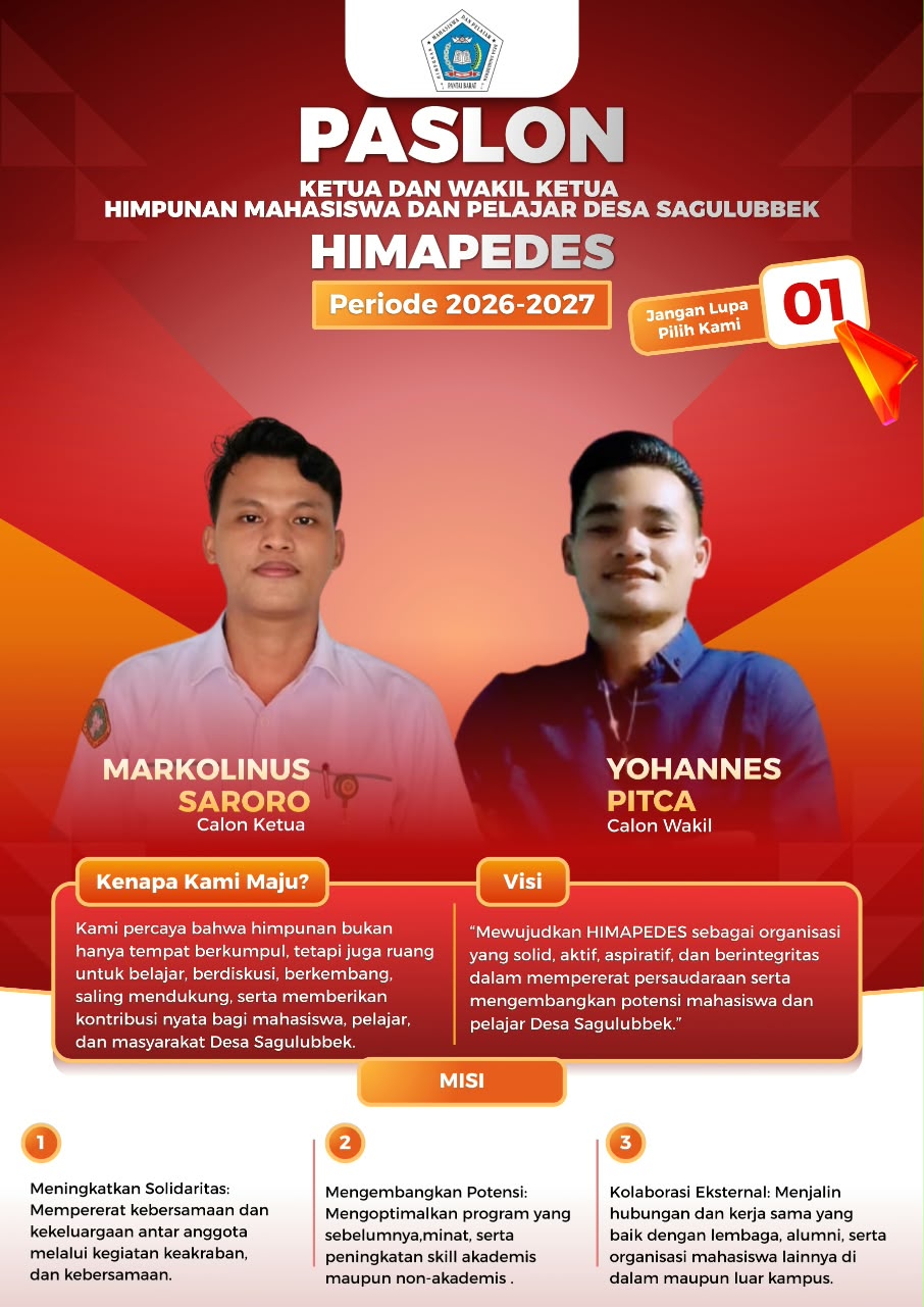 Markolinus Saroro dan Yohannes Pitca Resmi Pimpin HIMAPEDES 2026/2027, Organisasi Desa Sagulubbek Masuki Babak Baru